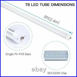 25100 Pack T8 8FT LED Tube Light Single Pin FA8 45W 6500K LED Shop Light Bulbs
