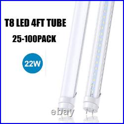 25-100PC 22W 4FT T8 LED Tube Light G13 Bi-Pin Dual-end Powered LED Shop Bulbs