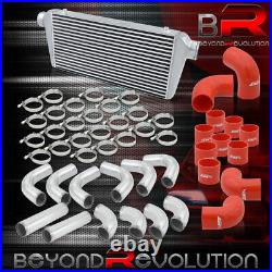 31x12 Intercooler 90° Degree Tube 3 Piping Kit Chrome + Red Couplers & Clamps